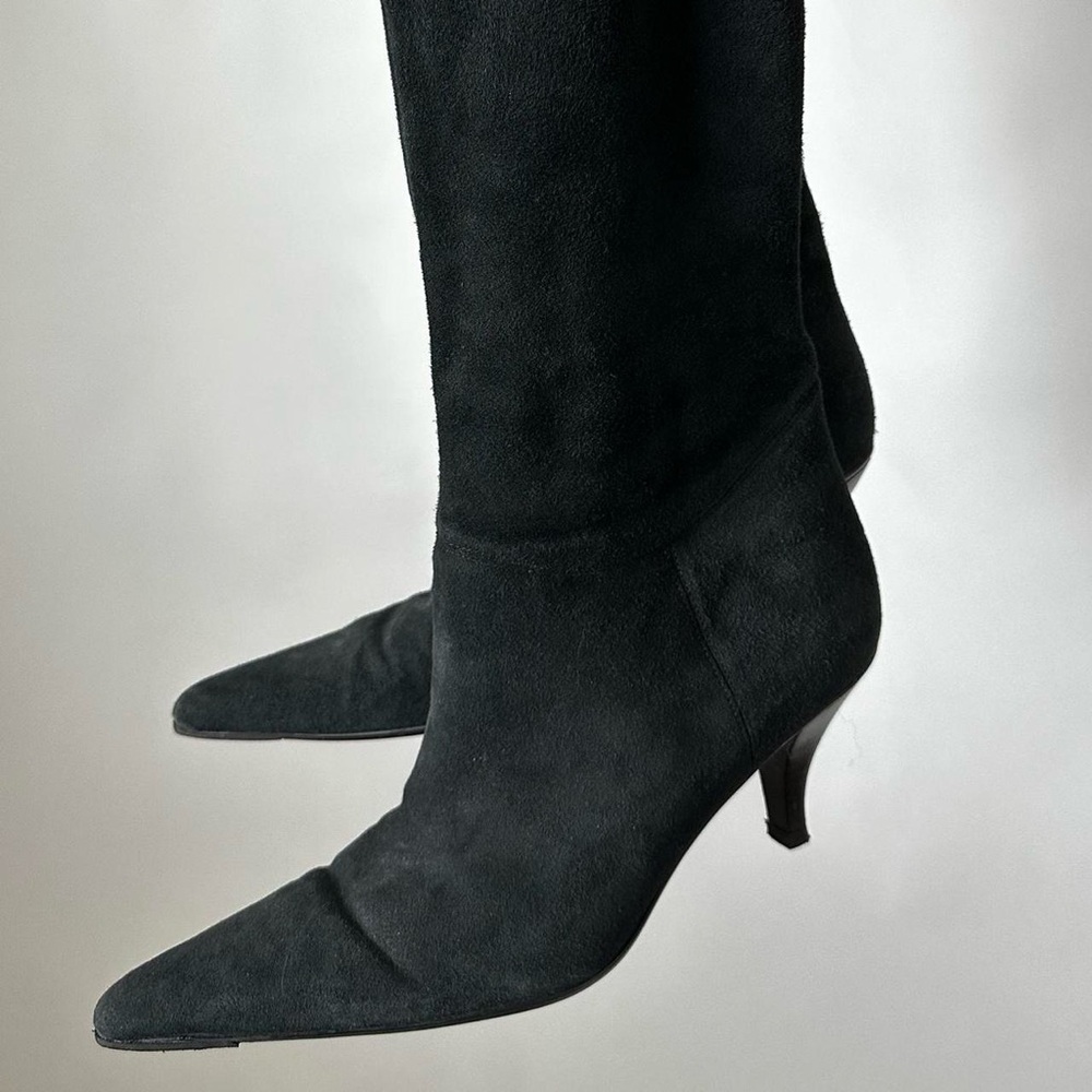 ENZO ANGIOLINI BLACK SUEDE POINTED TOE TALL BOOTS KITTEN HEEL Size-10 - Picture 9 of 10
